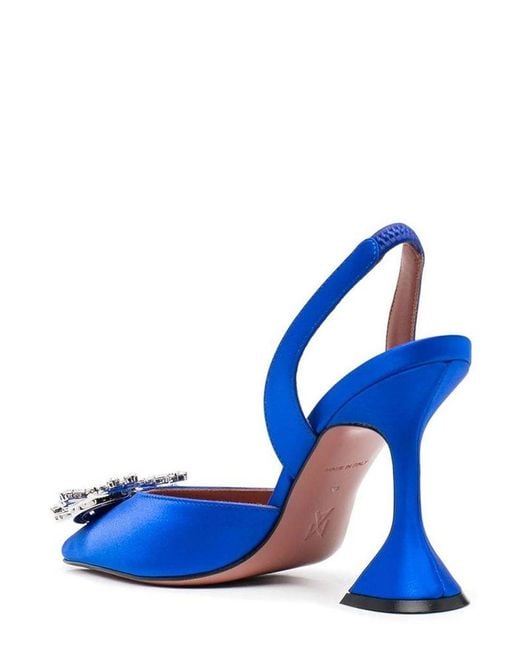 AMINA MUADDI Blue Begum Pointed-Toe Satin Pumps