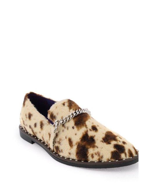 Stella McCartney Brown Falabella Animal-Printed Chain-Linked Loafers