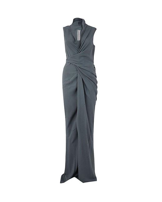 Rick Owens Green Ruched V-neck Wrap Gown
