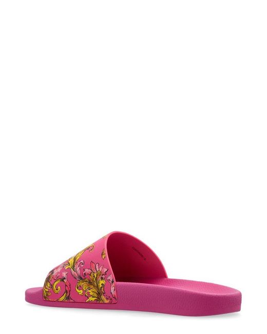 Versace Jeans Couture Pink Baroque Slide Sandals