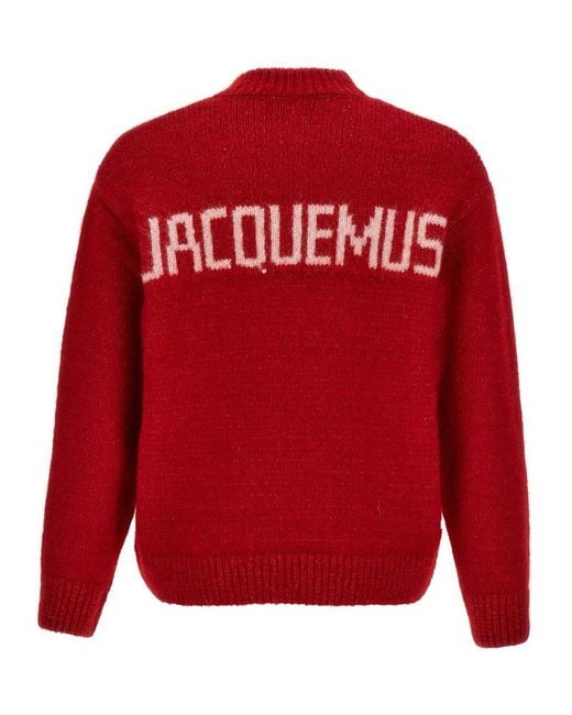 Jacquemus Red La Maille Pavane Jacquard Logo Intarsia Sweater