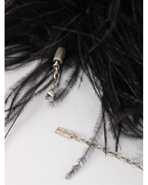 Saint Laurent Black Feather Choker Necklace