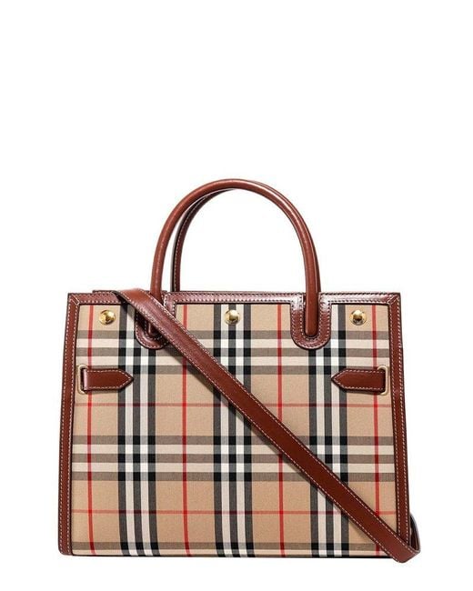 Burberry Small Vintage Check Top Handle Title Bag in Natural | Lyst ...