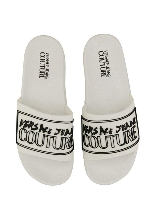 Versace Jeans Couture White Logo Embossed Slip-On Slides for men