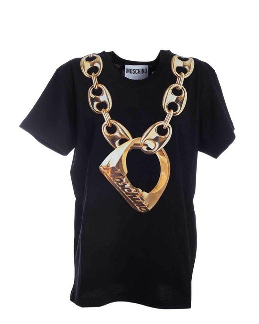 Moschino Black Chain-Printed Crewneck T-Shirt