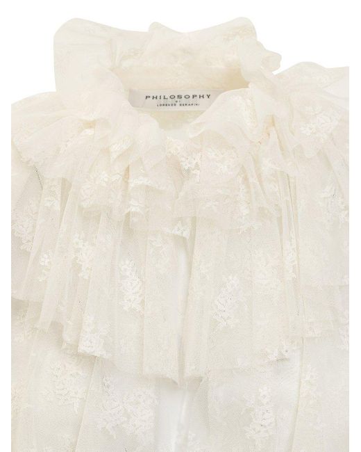 Philosophy Di Lorenzo Serafini White Semi-sheer Ruffle-detailed Shirt