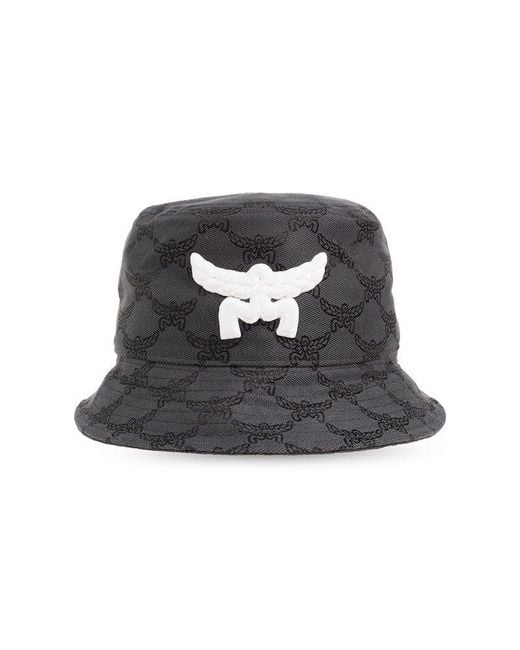 MCM Black Bucket Hat With Monogram,