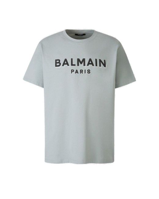 Balmain Gray Cotton Logo T-Shirt for men