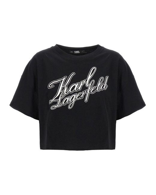 Karl Lagerfeld Black Athleisure Cropped T-shirt