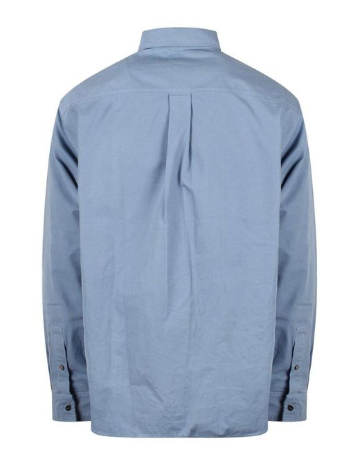Dior Blue Logo Embroidered Long-sleeved Shirt for men