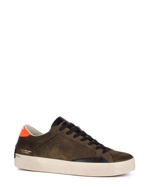 Crime London Brown Distressed Lace-Up Sneakers for men