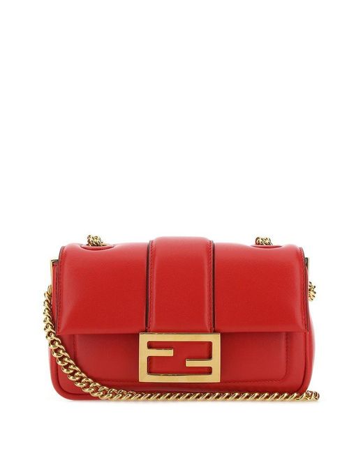 Fendi Red Baguette Mini Chain Shoulder Bag
