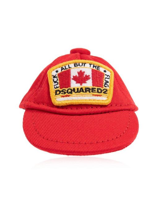 DSquared² Red Logo-patch Baseball Cap Keyring for men