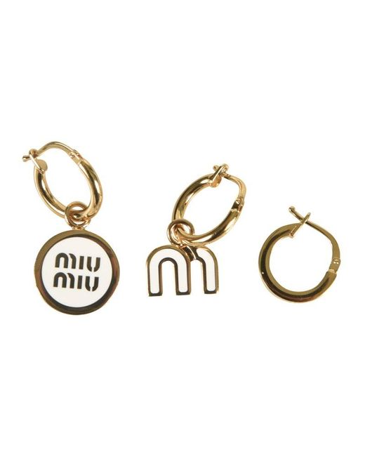 Miu Miu Metallic Set Of Three Clasp Fastened Hoop Earrings