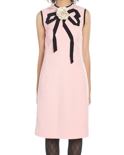 Gucci Silk Appliqué Rose Dress in Light 