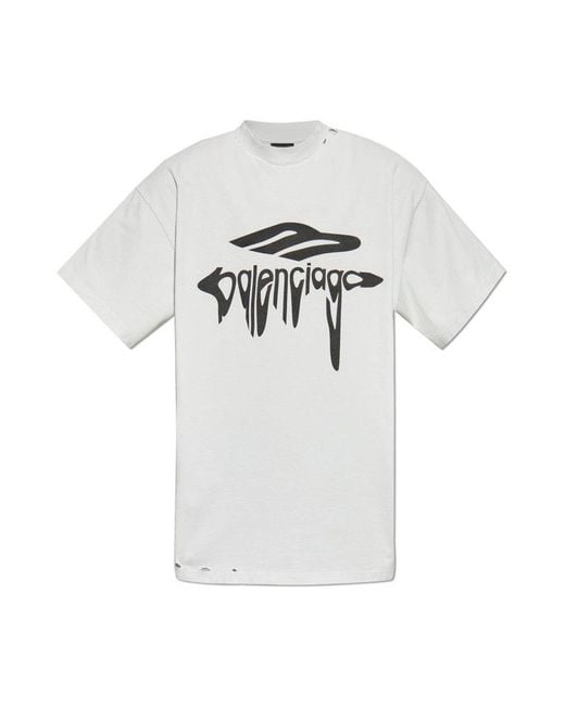 Balenciaga White 3B Liquefied Oversized T-Shirt for men