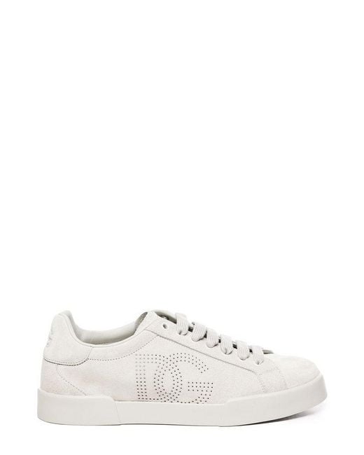 Dolce & Gabbana White Portofino Logo Perforated Sneakers for men