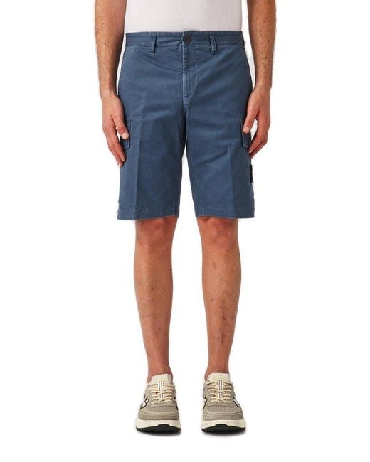 Stone Island Blue Compass-badge Knee-length Cargo Shorts for men