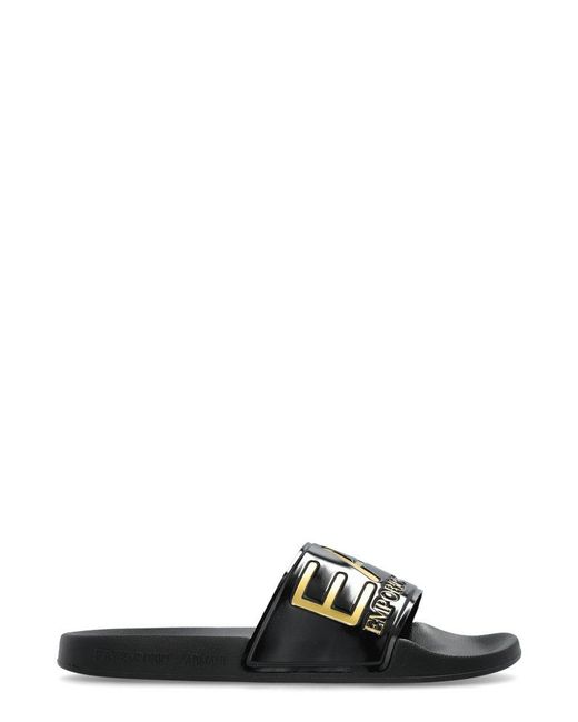 EA7 Black Logo Embossed Slip-On Slides for men