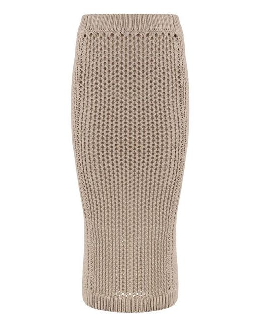 Peserico Natural Openwork-Knit Skirt