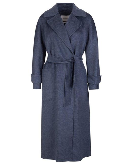 Max Mara Cashmere Belted Trench Coat in Blue | Lyst Canada