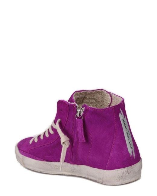 Philippe Model Purple Logo Patch High-top Sneakers