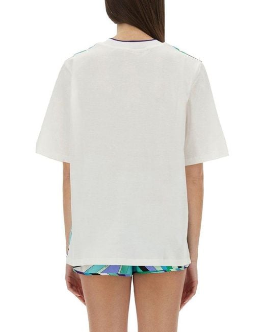 Emilio Pucci Blue Abstract Print Cotton T-Shirt