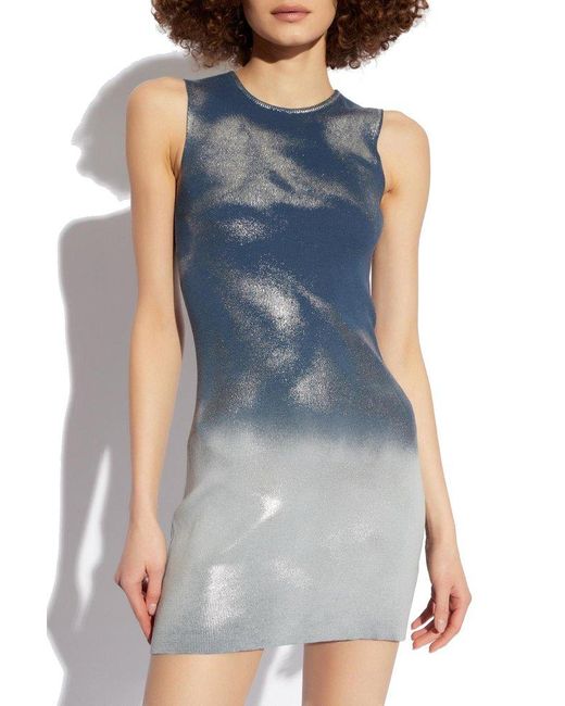 DIESEL Blue M-idony Short Knit Dress With Metallic Effects