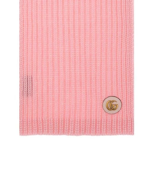 Gucci Pink Logo Patch Knit Scarf