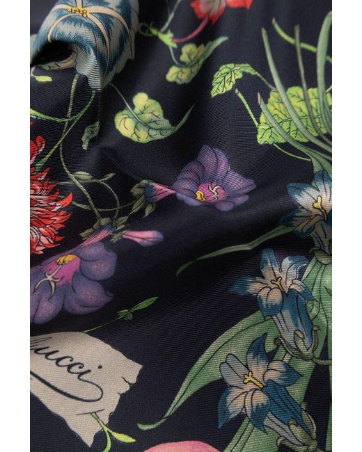 Gucci Blue Shawl With Floral Motif,