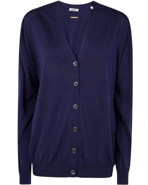 Aspesi Blue Button-Up Knit Cardigan