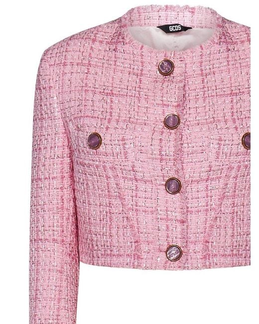 Gcds Pink Cropped Button-up Jacket