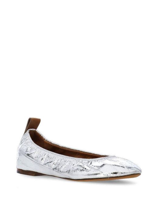 Lanvin White Round Toe Metallic Slip-on Ballet Shoes
