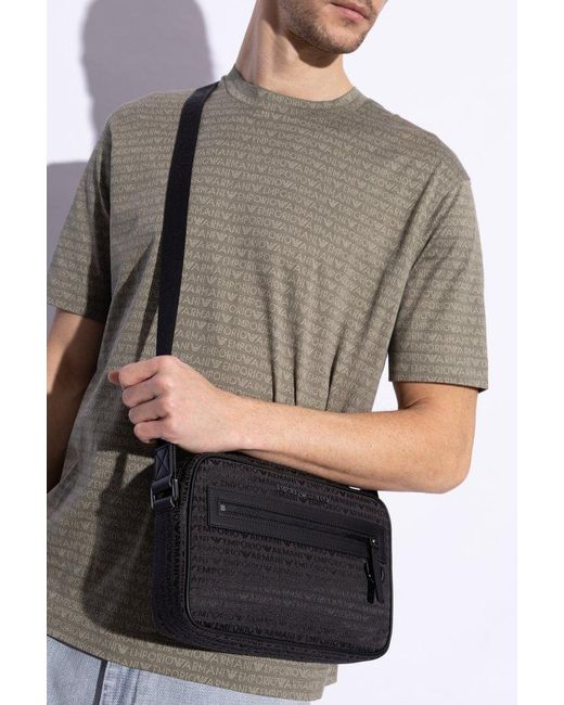 Emporio Armani Black Shoulder Bag With Monogram for men