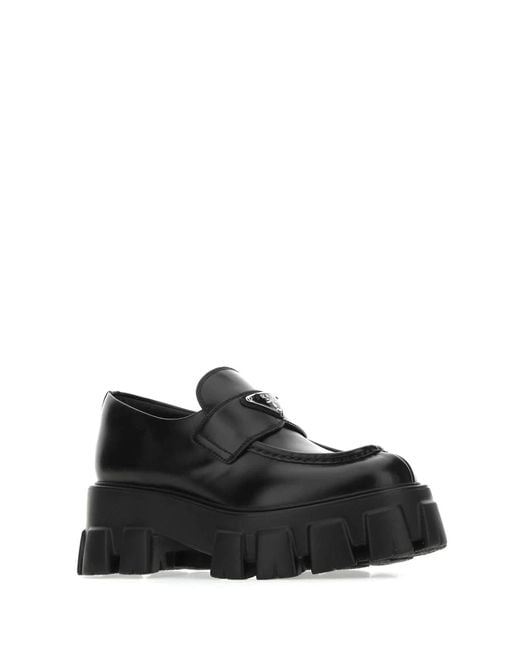 Prada Leather Monolith Loafers in Black | Lyst
