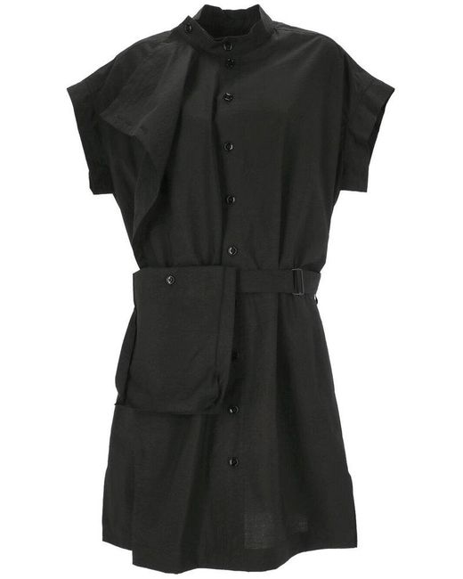 Lemaire Black Belted Waist Pocket-detailed Mini Dress