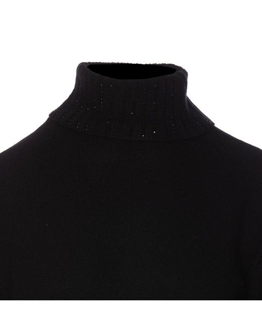 Twin Set Black Embellished Roll-neck Knitted Jumper