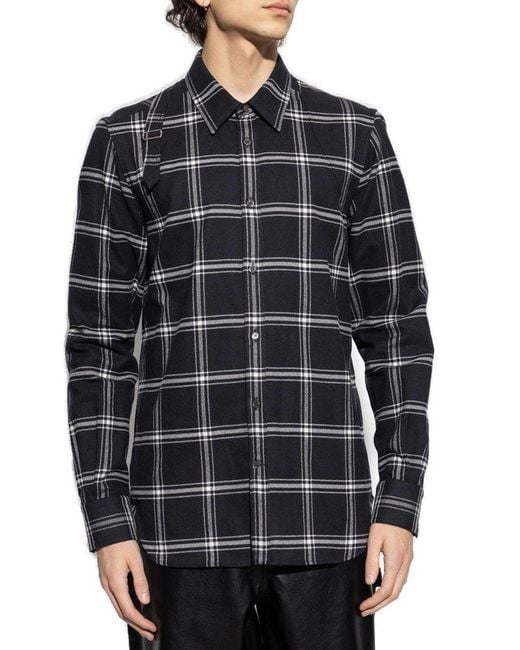 Alexander McQueen Blue Long Sleeved Checked Shirt for men