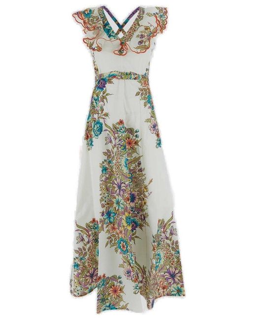 Etro Multicolor Floral-printed Wrapped Maxi Dress
