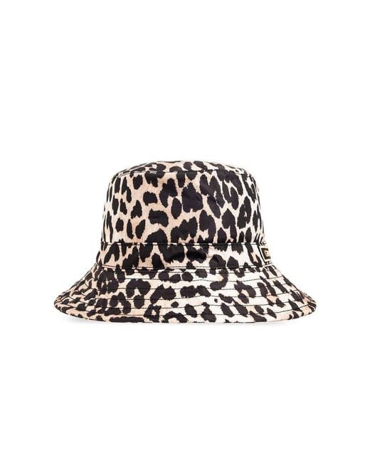 Ganni Black Leopard Print Bucket Hat,