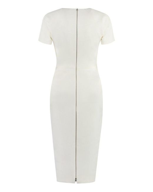 Victoria Beckham White Crepe Round-neck Midi Dress