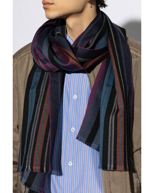 Paul Smith Blue Striped Pattern Scarf, for men