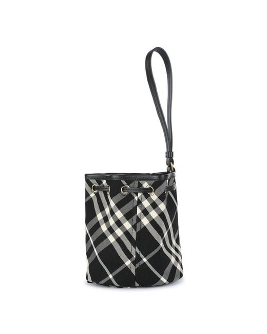 Burberry Black Checked Drawstring Bucket Bag