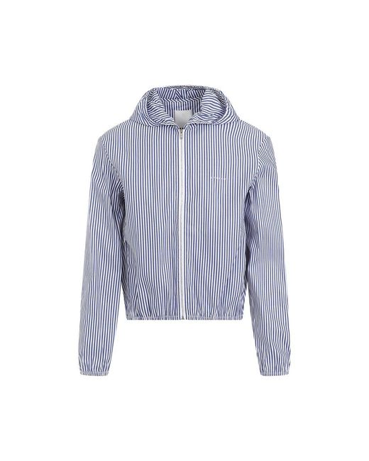 Givenchy Blue Logo Embroidered Striped Hooded Windbreaker for men