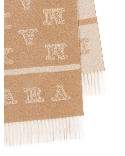 Max Mara Natural All-over Logo Patterned Fringed Edge Scarf