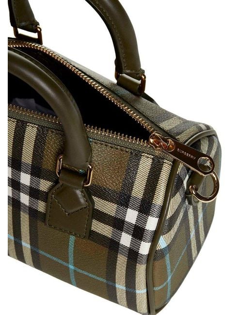 BURBERRY Check-print mini woven and leather top-handle bowling bag
