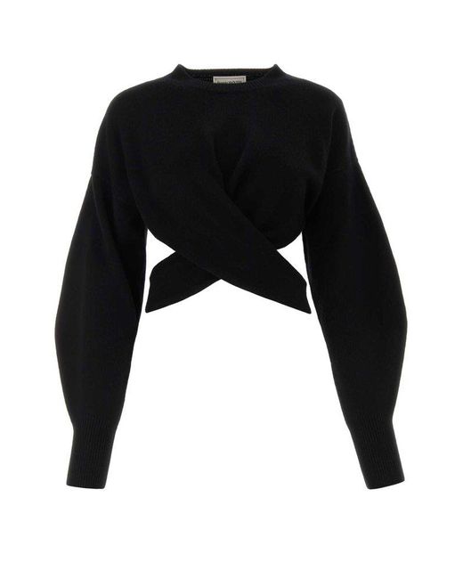 Alexander McQueen Black Cut-Out Crewneck Cropped Jumper