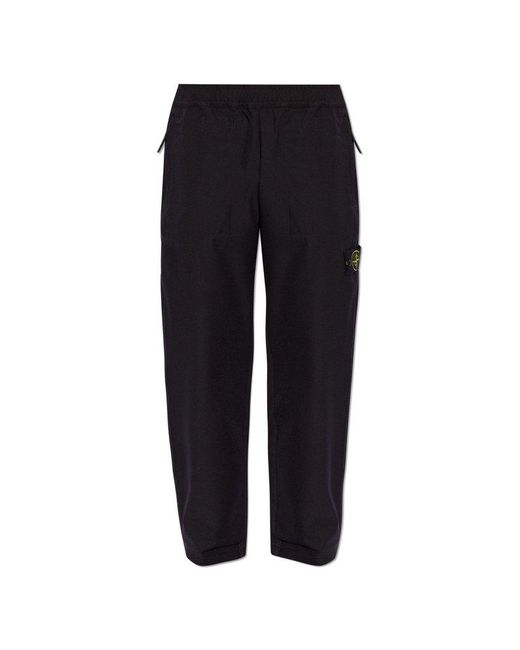 Stone Island Black Trousers With Logo Patch for men