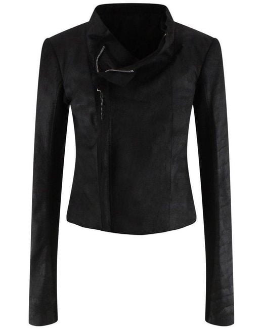 Rick Owens Black Low Neck Biker Jacket