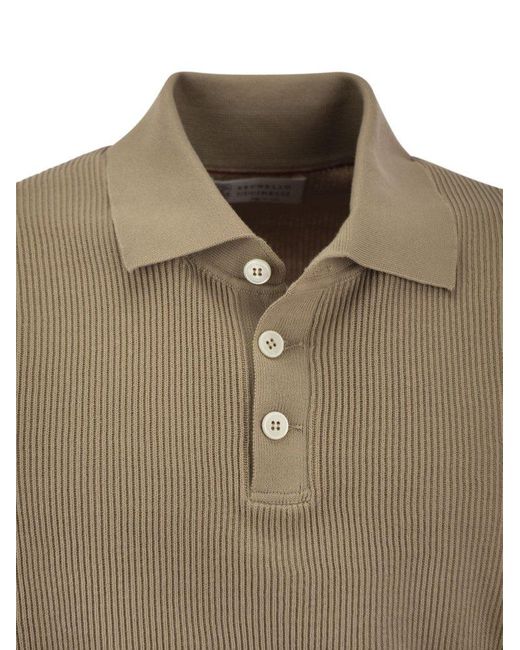 Brunello Cucinelli Natural Short-sleeved Ribbed Polo Shirt for men